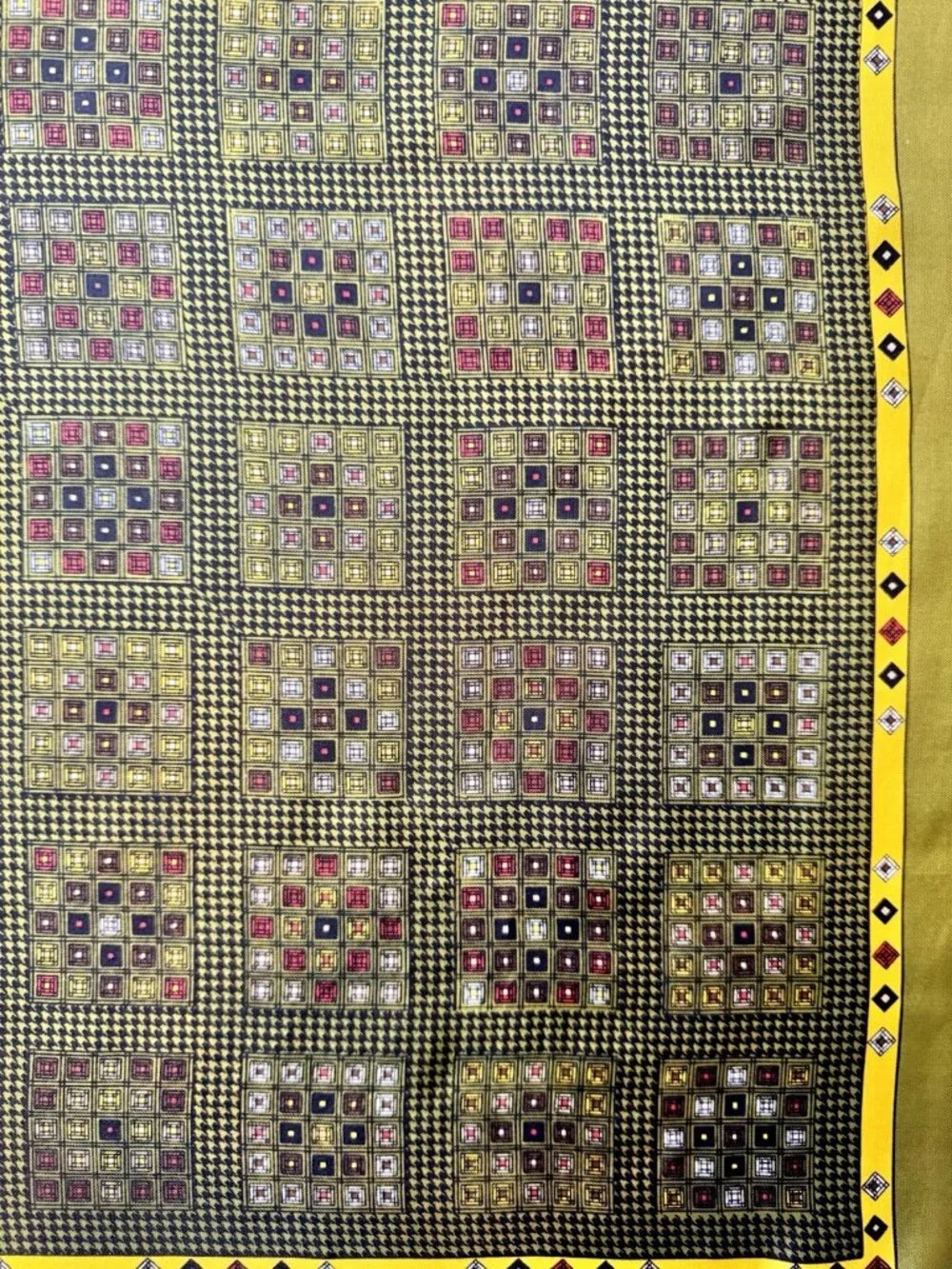 Vintage ECHO Silk Blend Scarf,  Modernist Geometrics Hand Rolled Edges 26x26